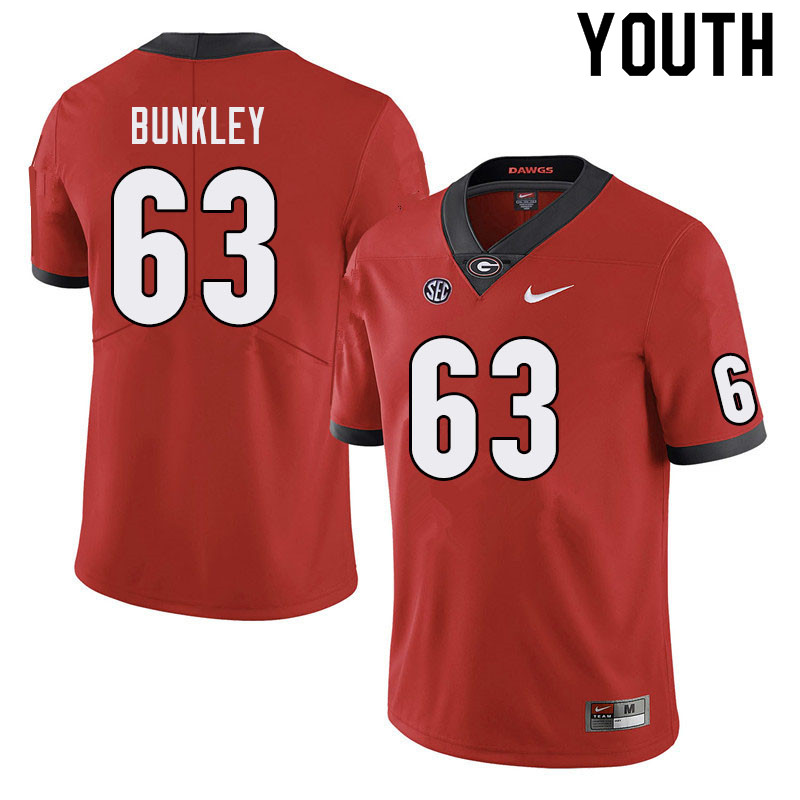 Georgia Bulldogs Youth Brandon Bunkley #63 Red Stitched College UGA Football Jersey 23WK014SM